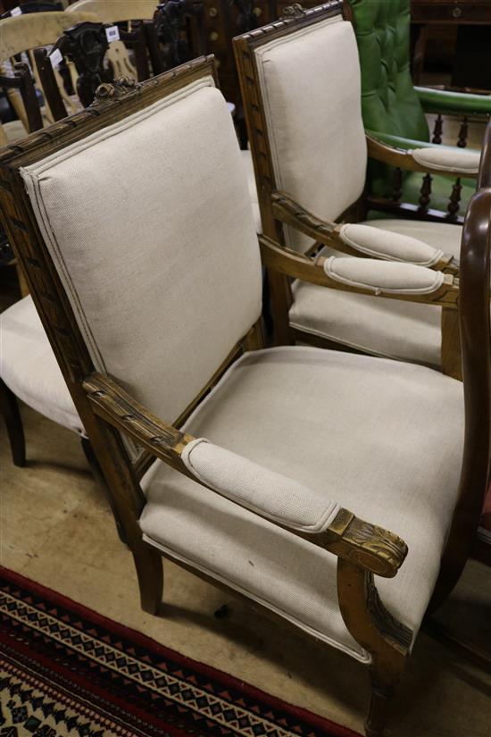 Pr upholstered elbow chairs